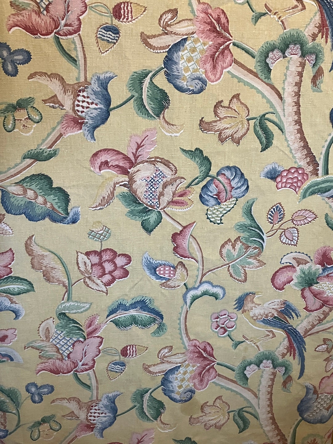 Stunning 1940s Jacobean/crewel Style Printed Linen Etsy
