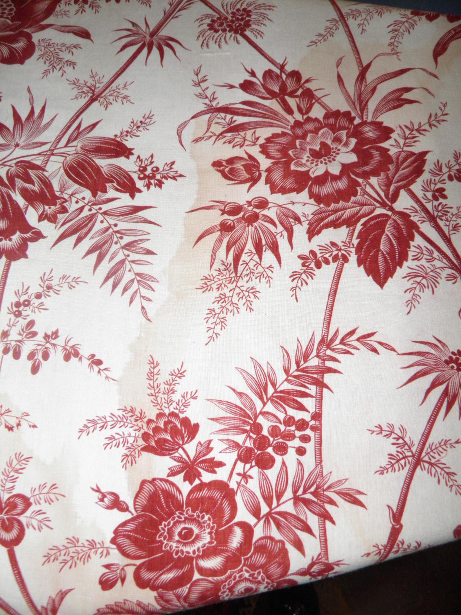 Antique Fabulous Red and White Floral French Toile Fabric Etsy