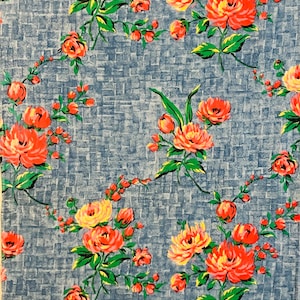 Fabulous vibrant French 1950s floral printed fabric