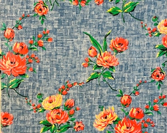 Fabuleux tissu imprimé floral français des années 1950 aux couleurs vives