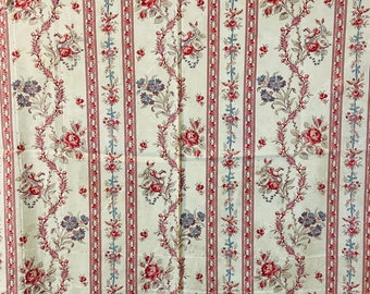 Tissu romantique français à rayures florales du XIXe siècle