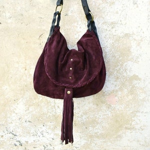 Aubergine colour suede crossbody bag Suede bag