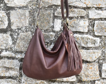 Brown leather medium hobo bag