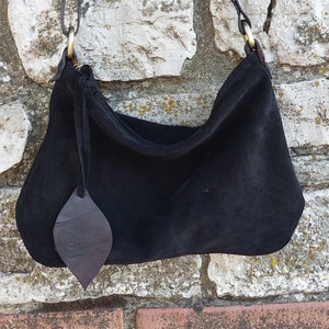 Sac bandoulière en daim noir souple avec zip / Mini sac hobo