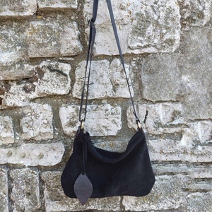 Black suede soft crossbody bag / Mini hobo bag