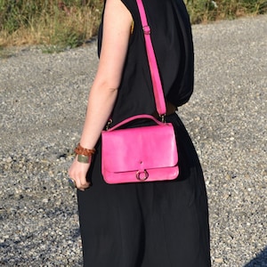 Fucsia hand dyed leather flap bag