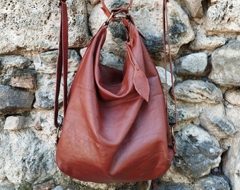 Leather hobo bag Bag/backpack convertible - Handmade leather bag -Leather bag women