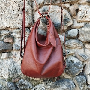 Leather hobo bag Bag/backpack convertible - Handmade leather bag -Leather bag women