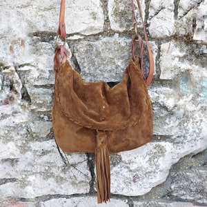 Sac bandoulière en daim couleur tabac