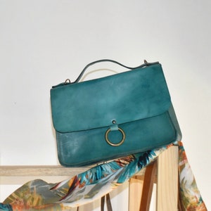 Turquoise hand dyed leather hand bag Women bag Hand bag