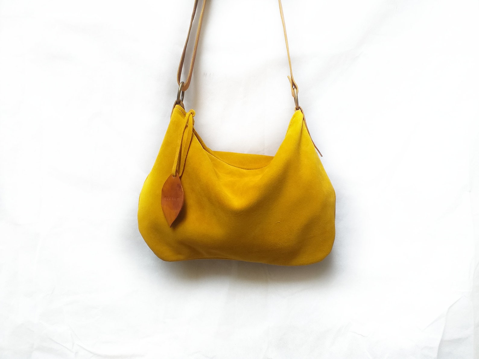 Handmade yellow suede hobo bag | Etsy