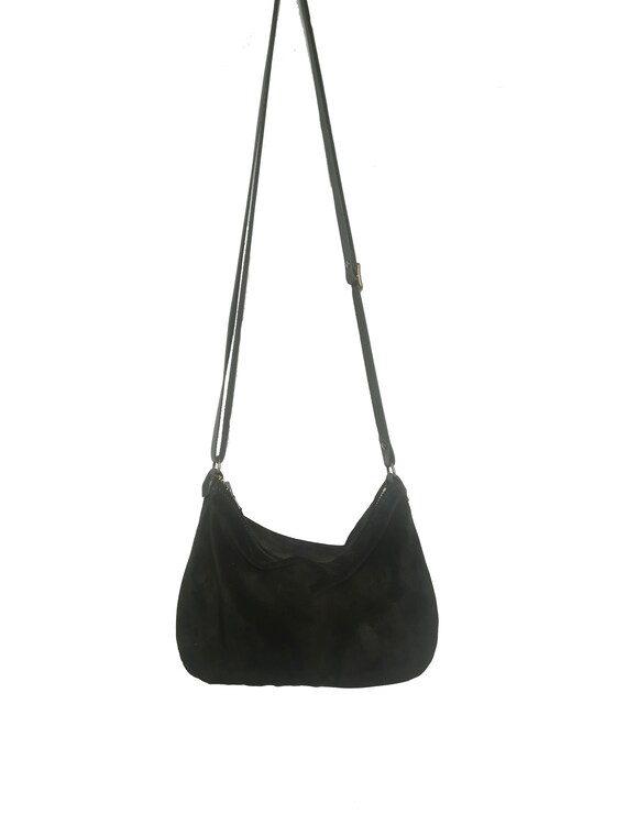 Borsa tracolla in morbida pelle scamosciata nera con zip / | Etsy Italia