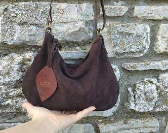 Brown suede crossbody bag