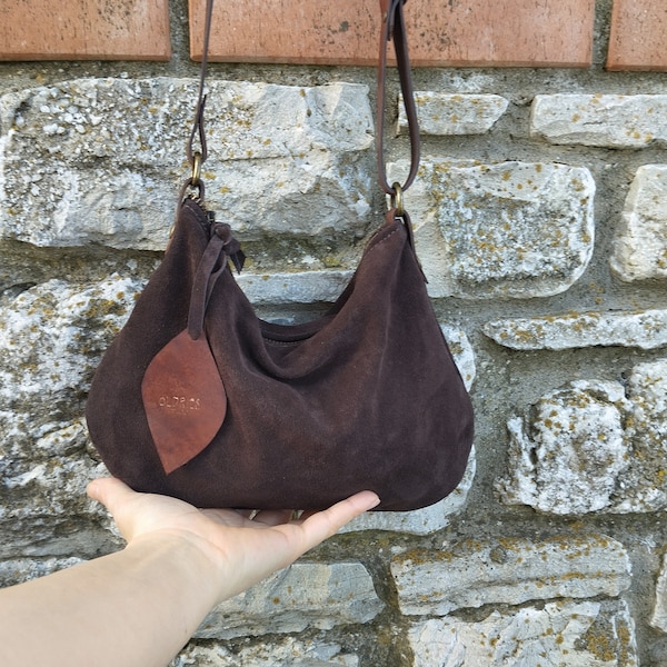 Brown suede crossbody bag