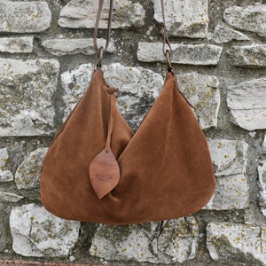 Sac à bandoulière en daim / Sac hobo en cuir / Sac en daim couleur tabac image 2