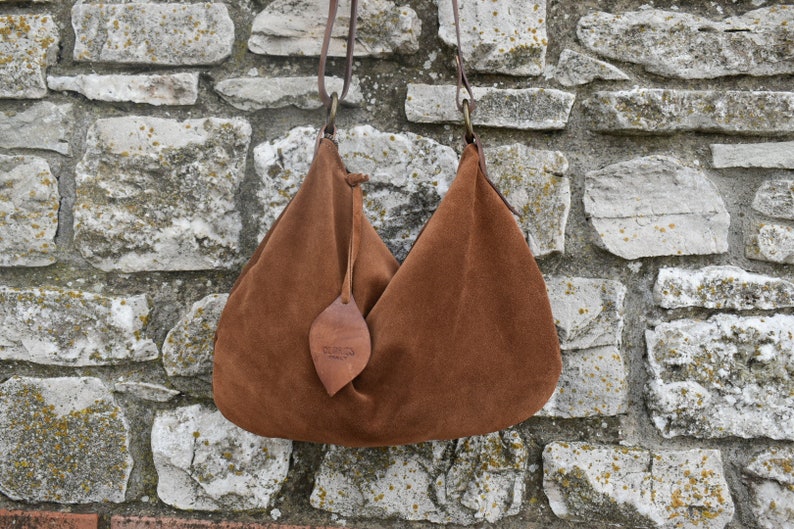 Sac à bandoulière en daim / Sac hobo en cuir / Sac en daim couleur tabac image 2