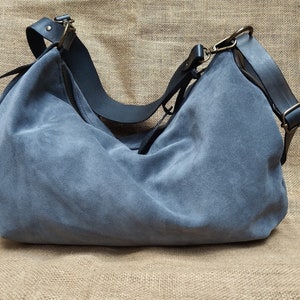 Handmade grey soft sude hobo bag