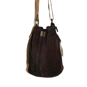 Handmade brown suede bucket bag
