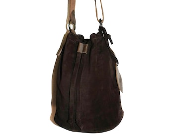 Handmade brown suede bucket bag