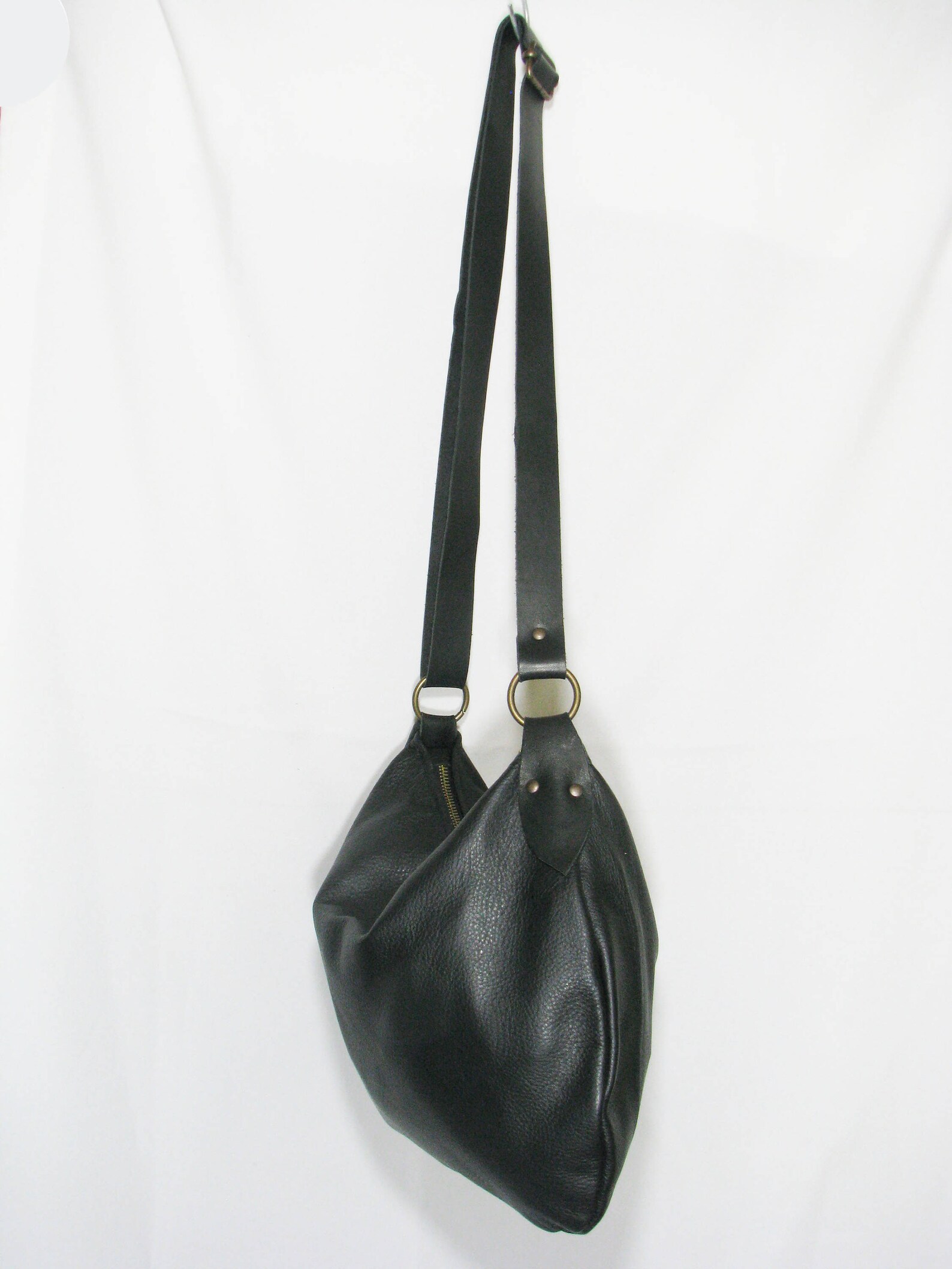 Handmade Black Leather Medium Size Hobo Bag Etsy