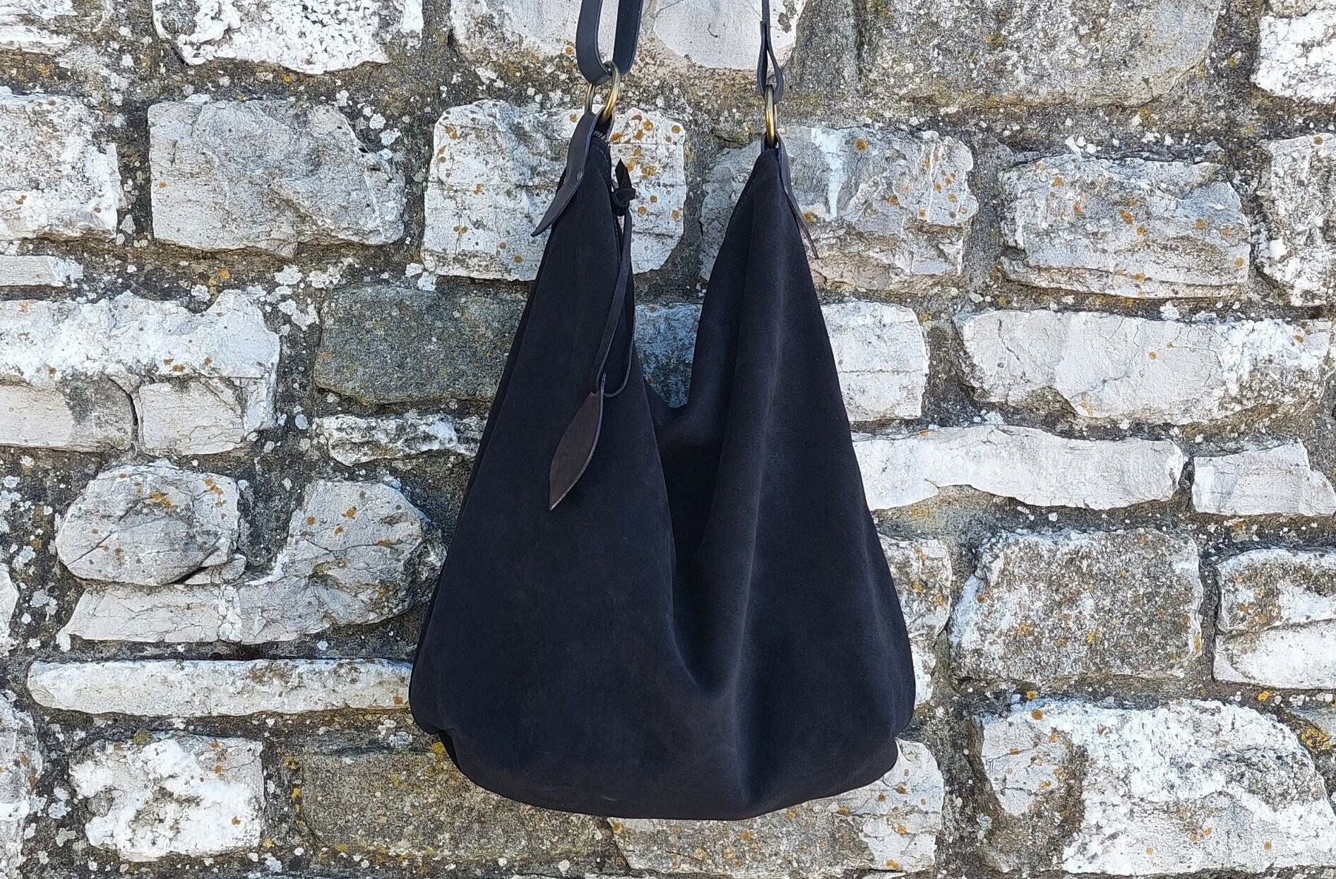 Soft Black Suede Hobo Bag Etsy