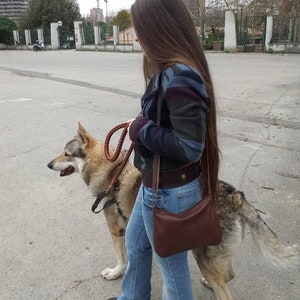 Soft brown leather crossbody bag / Mni hobo bag