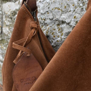 Sac à bandoulière en daim / Sac hobo en cuir / Sac en daim couleur tabac image 6