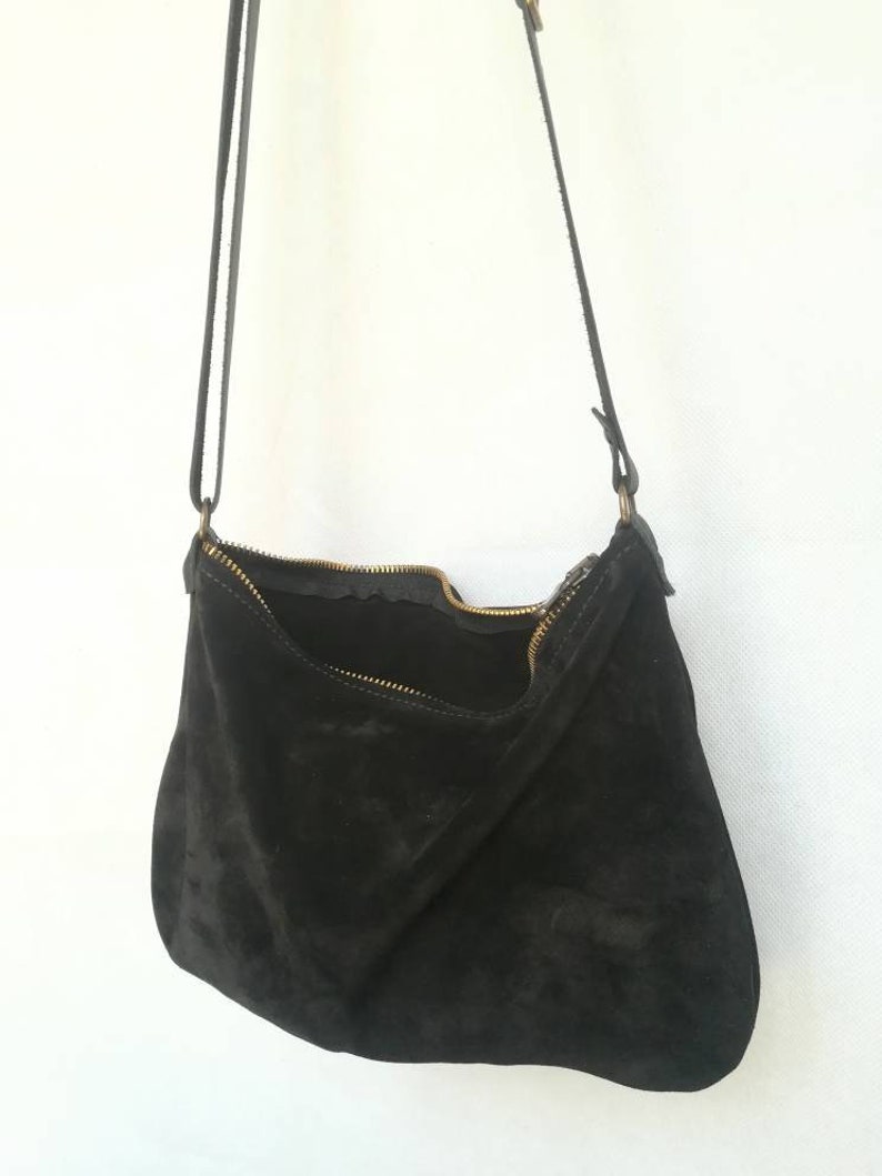 Black Suede Soft Crossbody Bag / Mini Hobo Bag Etsy