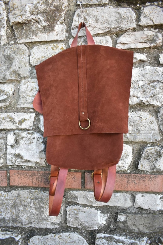 Handmade Cognac Suede Backpack - Etsy Israel display picture 1