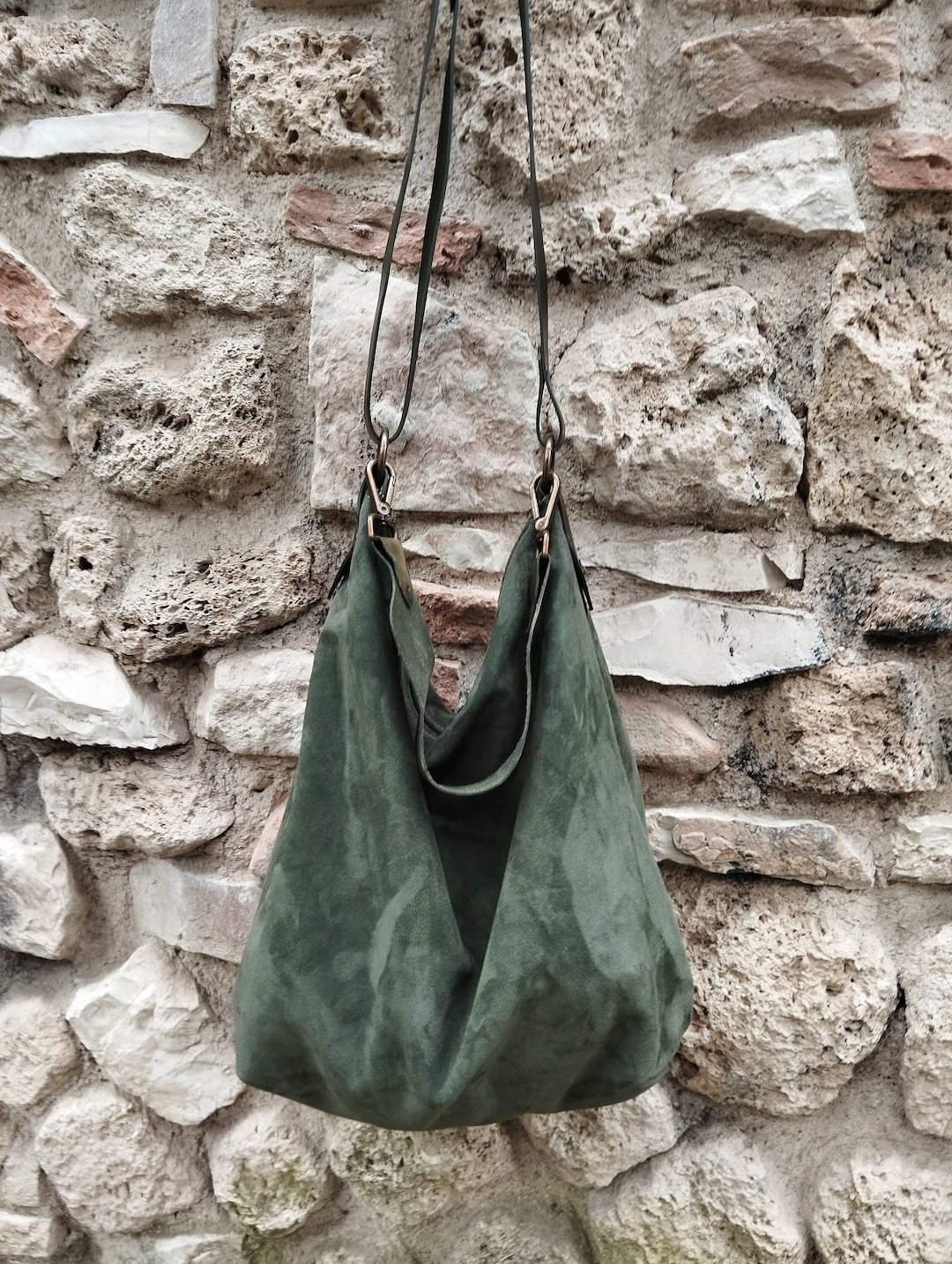 Handmade Green Suede Hobo Bag
