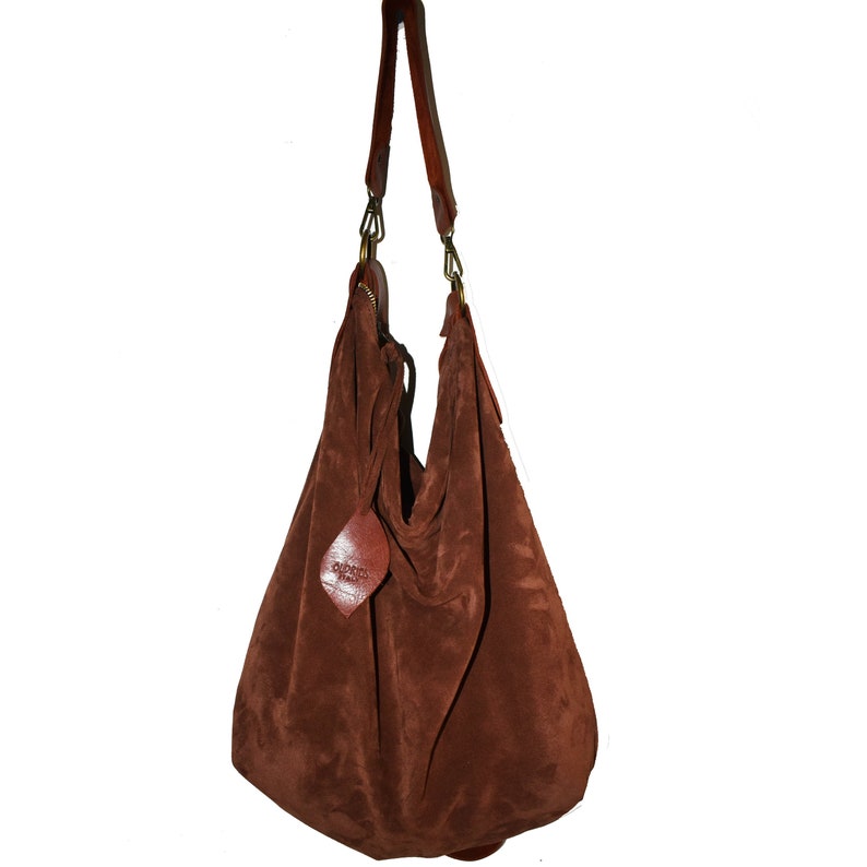Borsa A Spalla Donna In Pelle Scamosciata - Hobo Retrò, Tracolla Regolabile, Autunno/Inverno - Foto 10