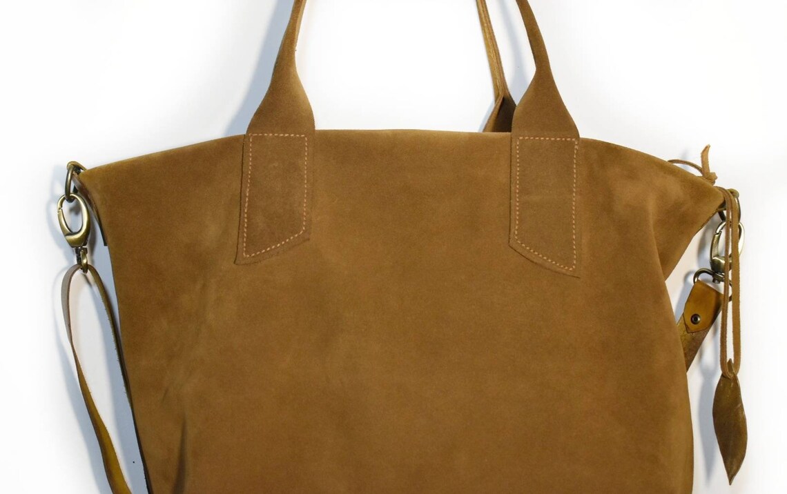 Camel suede tote bag / suede crossbody bag / leather tote bag | Etsy