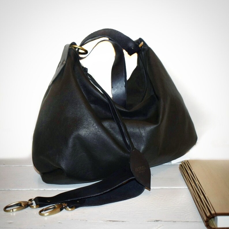 Handmade Black Leather Medium Size Hobo Bag With 3 Inch Depth. Etsy