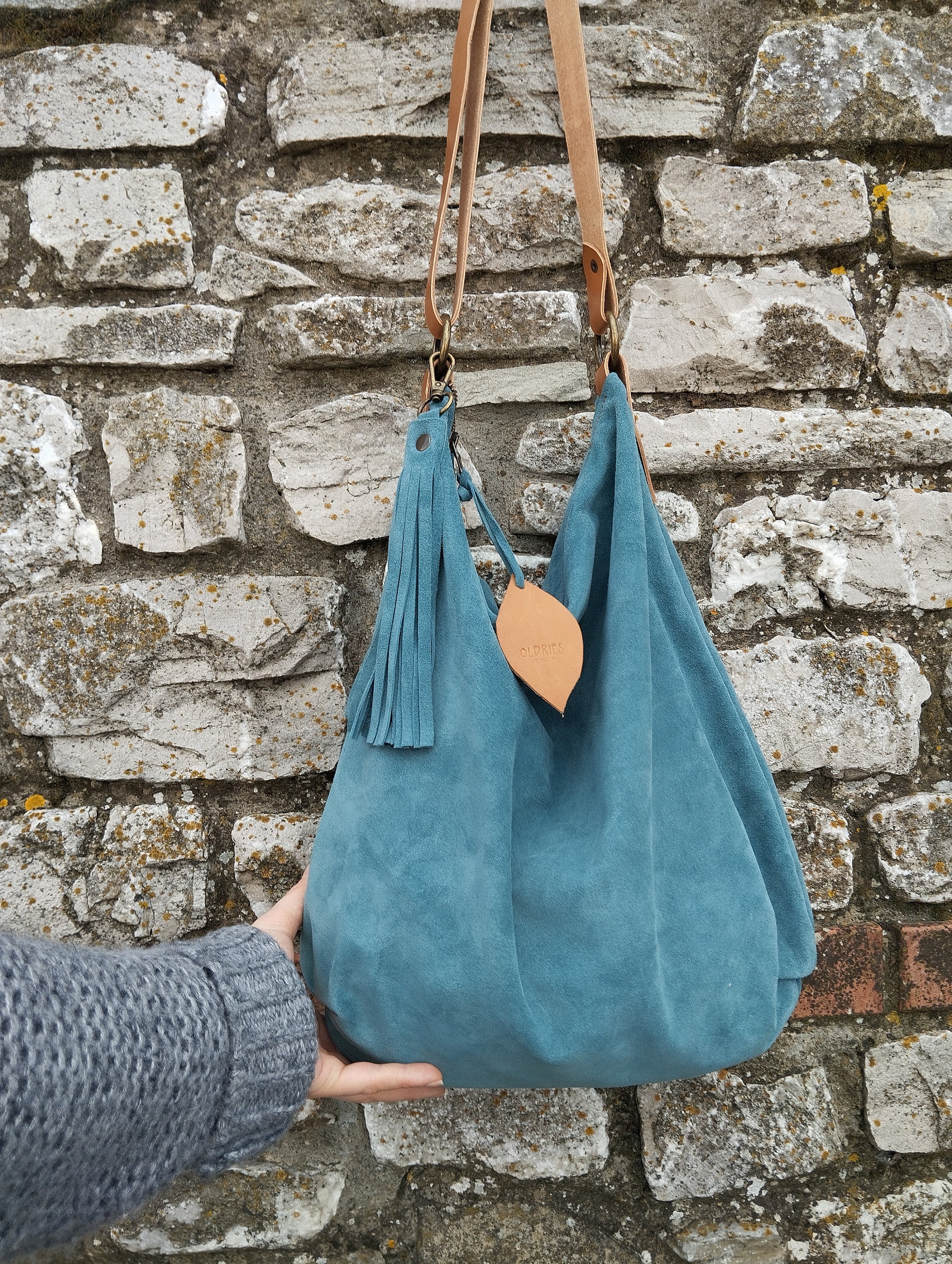 Blue suede hobo bag clearance