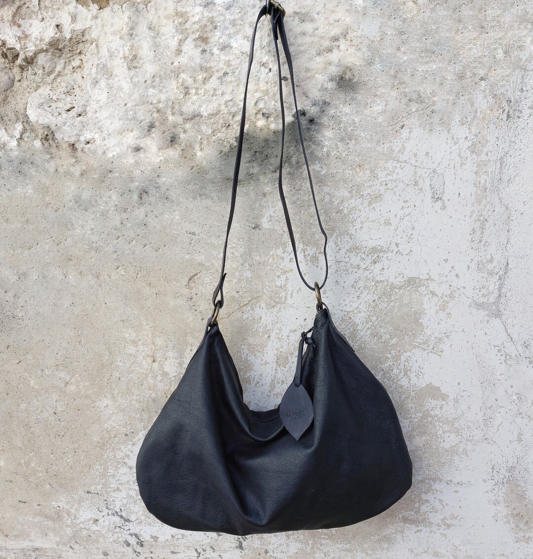 Handmade Black Leather Medium Size Hobo Bag With 3 Inch Depth. Etsy