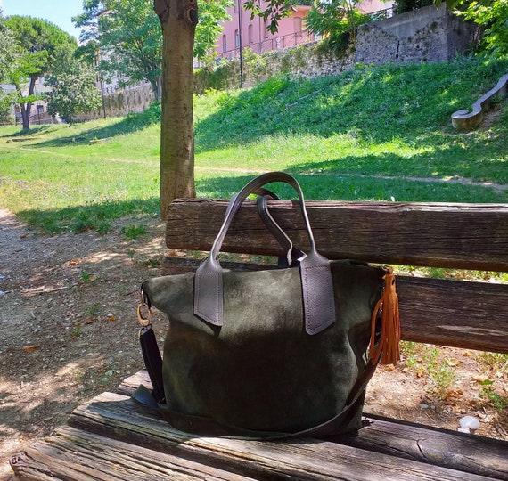 green suede bag