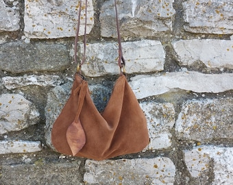 Tobacco suede crossbody bag