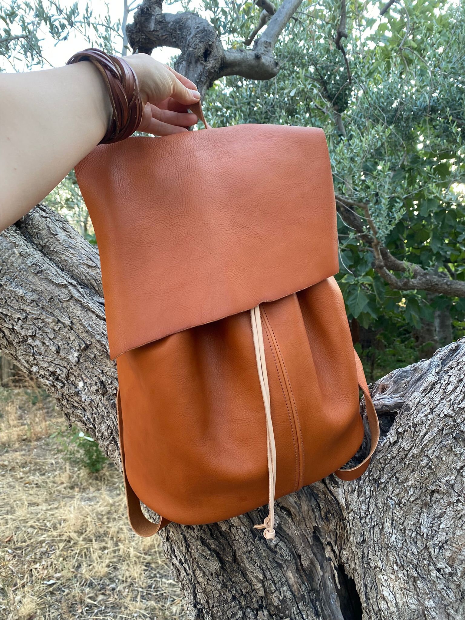 Soft Orange Leather Backpack - Etsy display picture 2