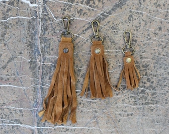 Handmade suede camel tassel keyrings
