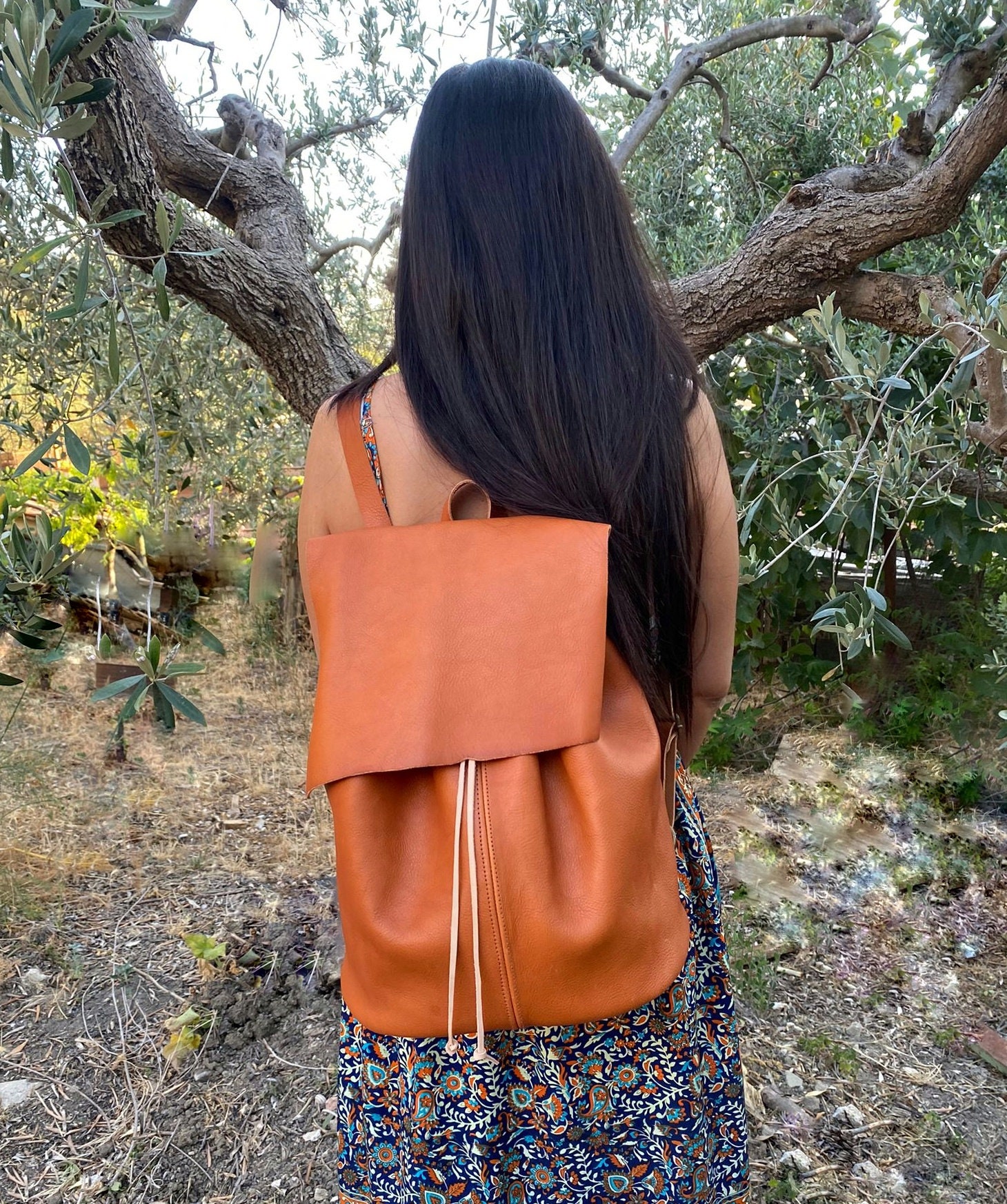 5863 Leather Backpack Purse Orange Real Soft Leather Travel Fashion Snap Mini Backpack | Portland Leather Goods main image 4