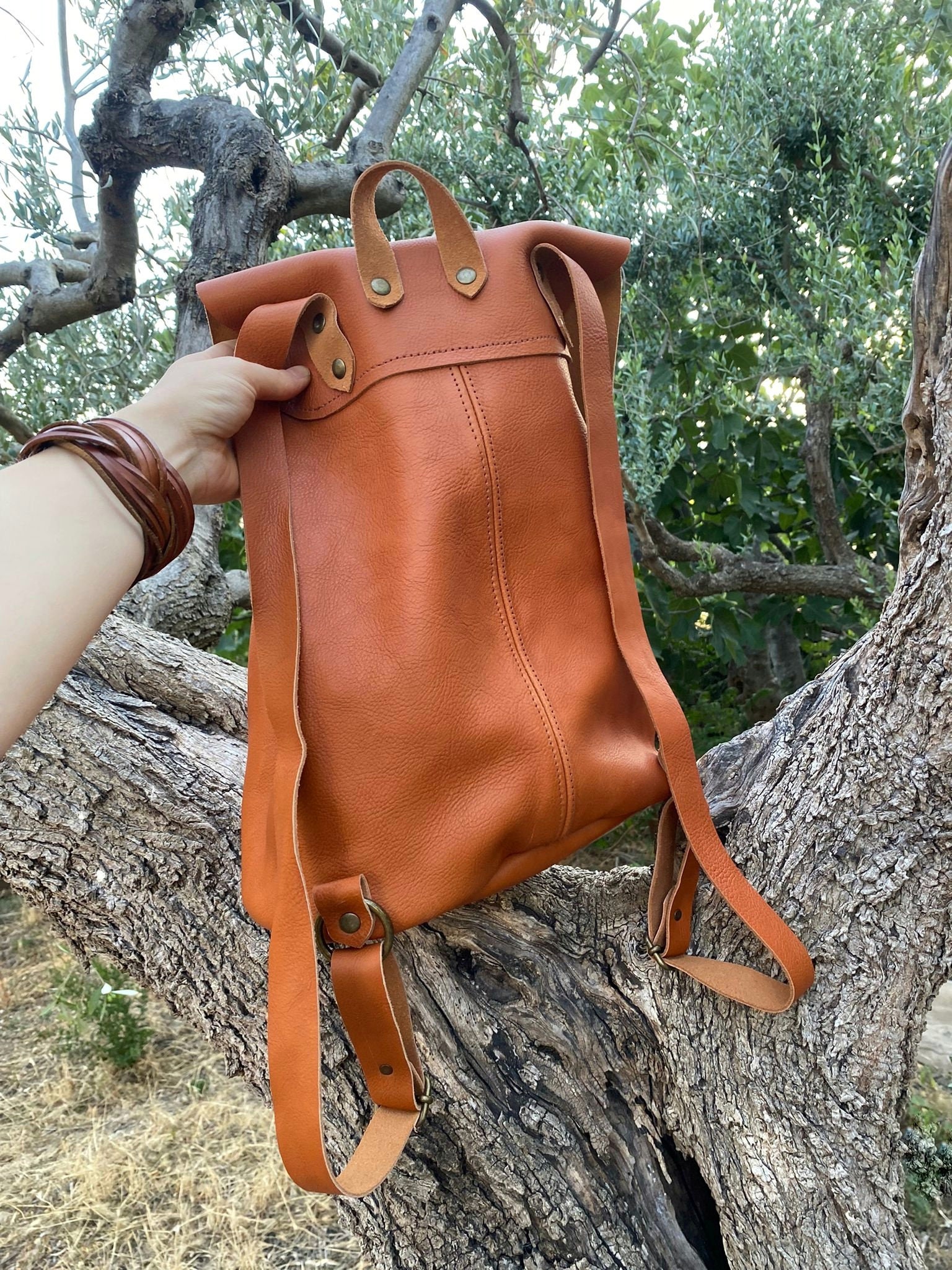 Soft Orange Leather Backpack - Etsy display picture 2