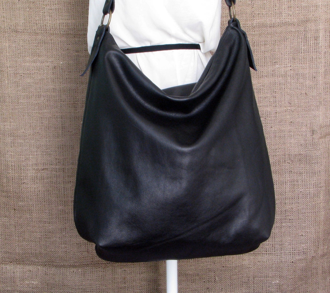 Handmade black leather hobo bag | Etsy
