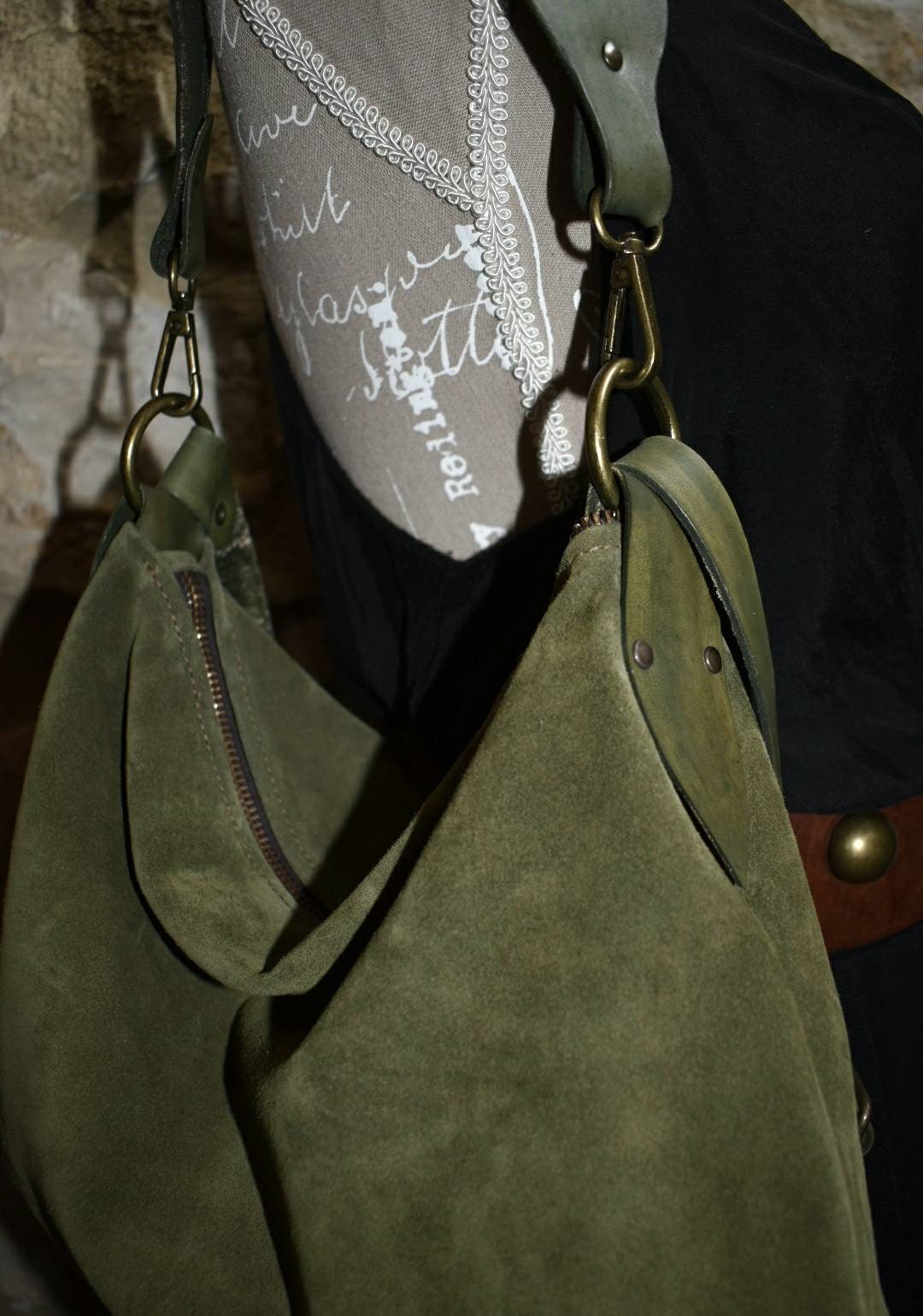 Handmade Olive Green Suede Hobo Bag Etsy