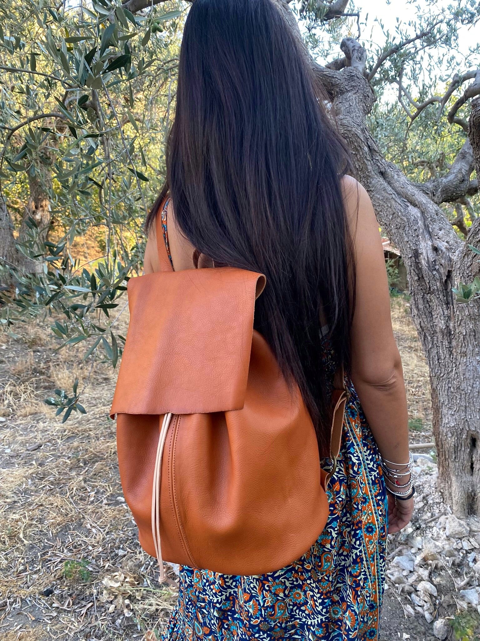 Super soft Genuine Leather Backpack Purse - Salmon/orange Dooney & Bourke Large Salmon Florentine Satchel (Rare Color  main image 4