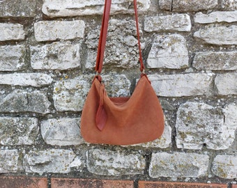 Brown suede crossbody bag