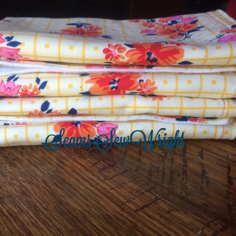 Yellow Check Floral cloth napkins Etsy