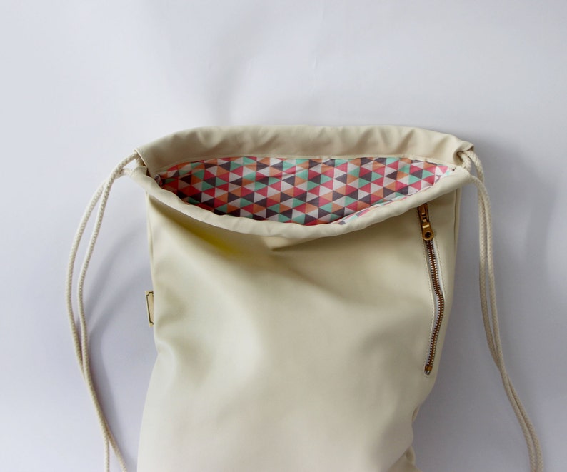 Cream Backpack Off White Drawstring backpack Women bags Vegan Backpack Rucksack backpack Drawstring bags Gym Bag Women Backpack