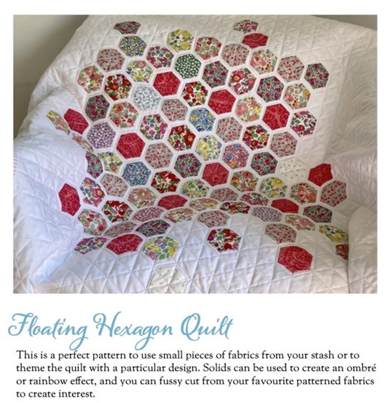 Floating Hexagon Quilt Pattern, PDF, Digital Download image 1