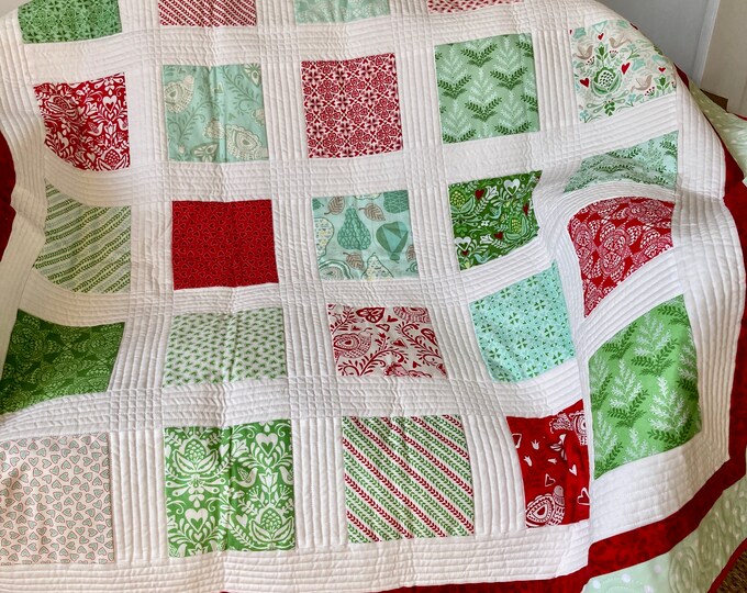 Handmade Baby Quilt Modern Crib Quilt Green and Red Baby Etsy