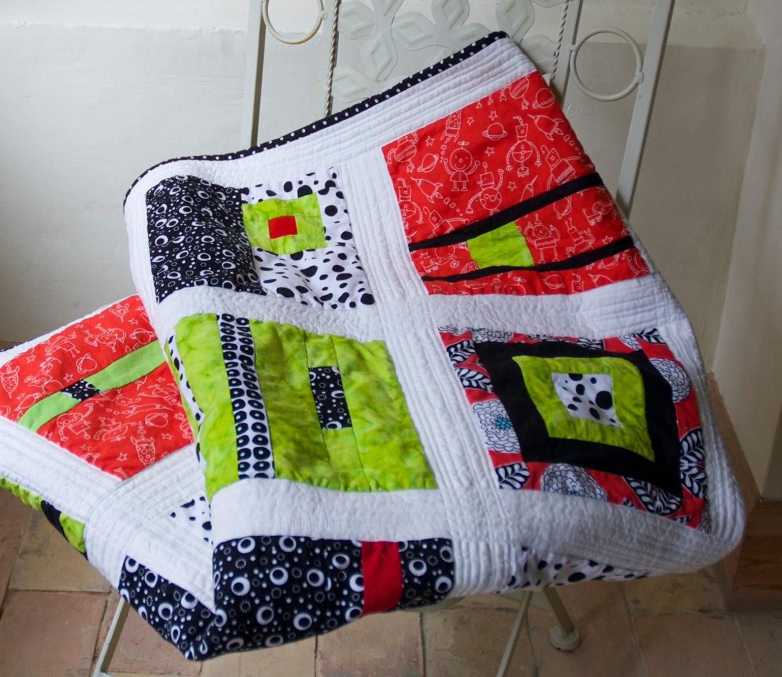 Baby Quilt Modern Quilt Cot Patchwork Quilt Black White Etsy